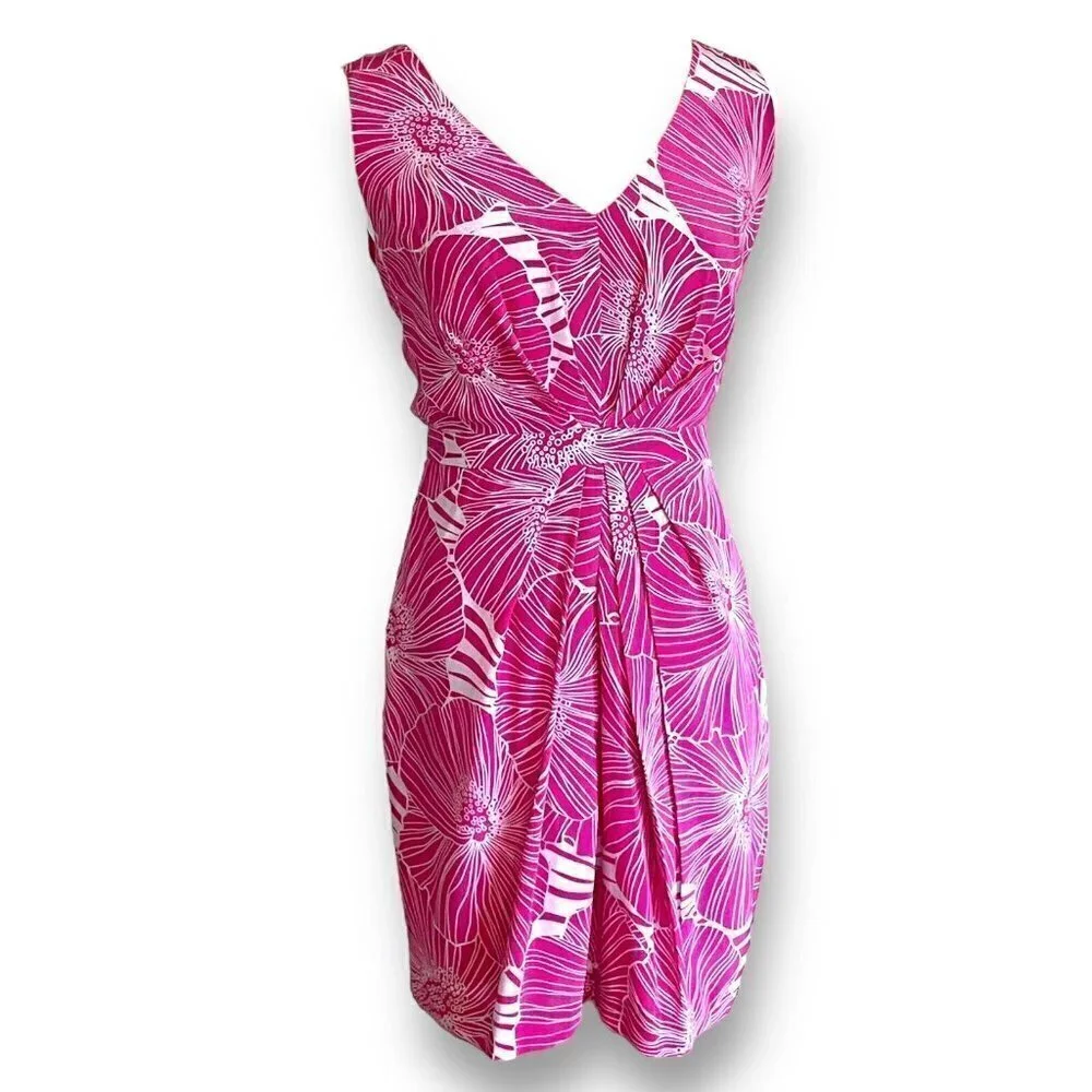 Armani Exchange Womens Pink Dress Sz 2 Floral Silk Vneck Sheath Barbiecore